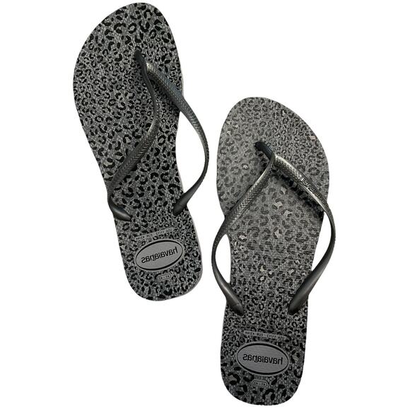 NEW Sold out silver leopard slip flip flops size 40/41 (US 11-12) - Picture 1 of 3